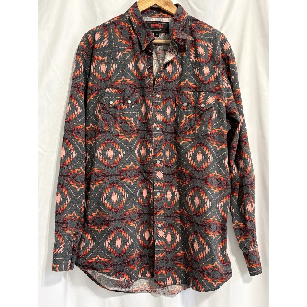 Rock & Roll Denim M Sz XL Long Sleeve Pearl Snap Stretch Western Shirt